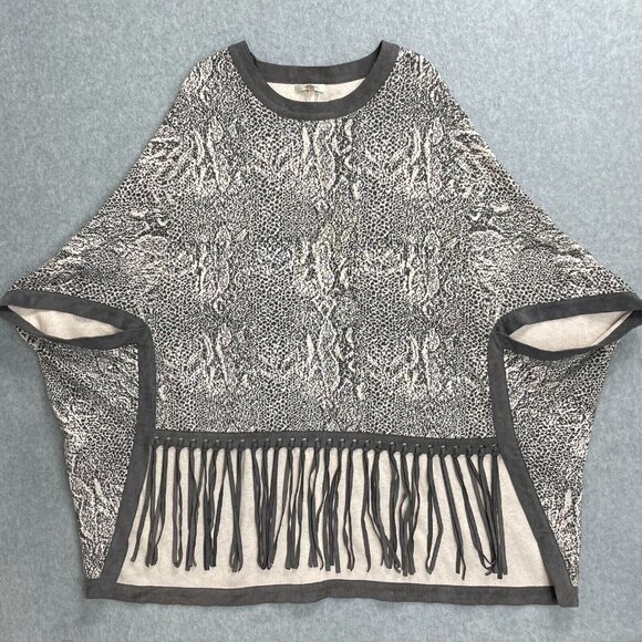 Tyler Boe Reptile Fringed Poncho Womens XS/S Gray Cashmere Blend Knit Sweater - Picture 1 of 12